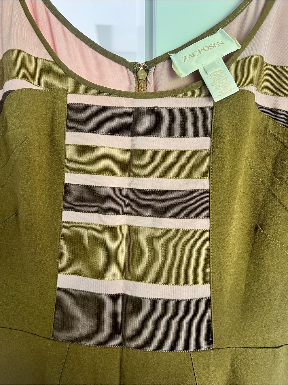 2010 Zac Posen Olive and Blush Striped Bodycon ish Dress size 6 - Picture 11 of 12